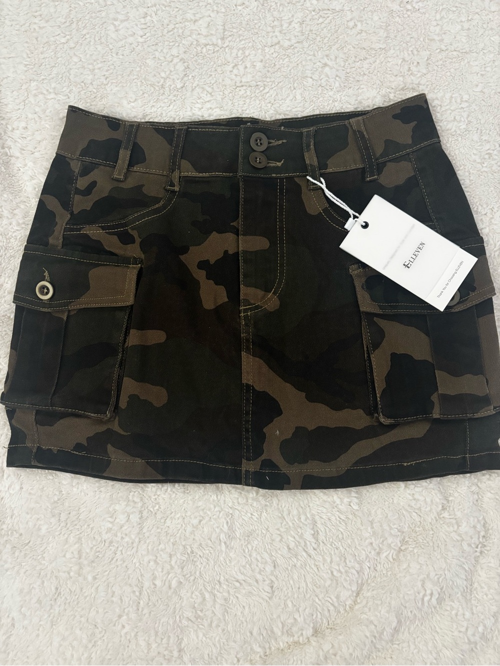 Elle Olive & Black Camo Cargo Mini Skirt